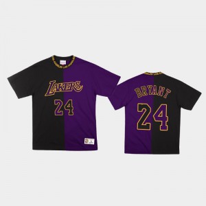 Kobe Bryant Los Angeles Lakers #24 Men's Split Color Two-Tone Classic T-Shirt - Purple Black